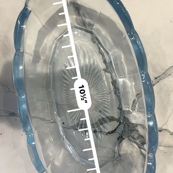 Indiana Glass Blue Scalloped Art Glass Bowl 10” - Picture 8 of 8